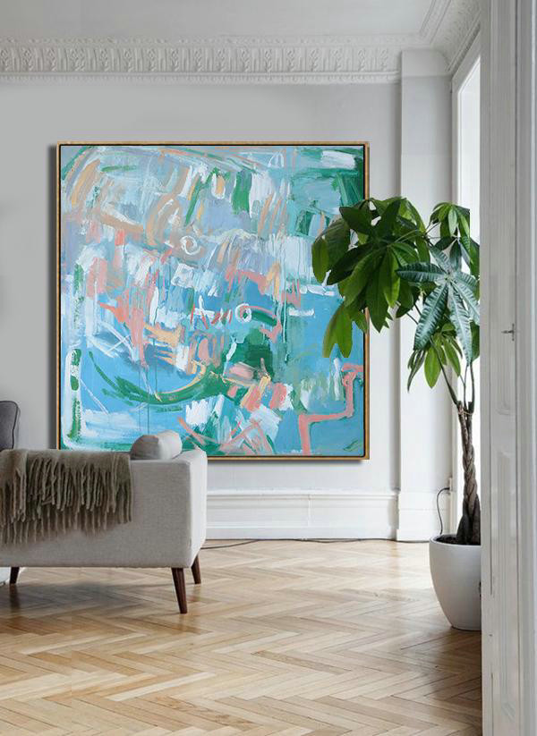 Handmade Large Contemporary Art,Oversized Contemporary Oil Painting,Canvas Wall Art Home Decor,Blue,Green,White,Pink.etc